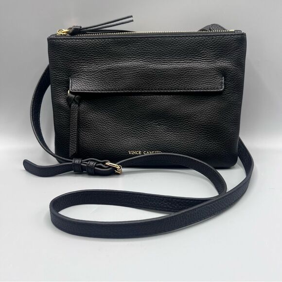 Vince Camuto Black Gally Pebbled Leather Crossbody Bag - Picture 1 of 5